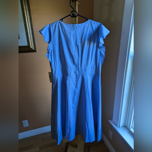 Eliza J Button. Up Soft Denim Midi Dress Women's Butterfly Sleeve - Picture 2 of 13